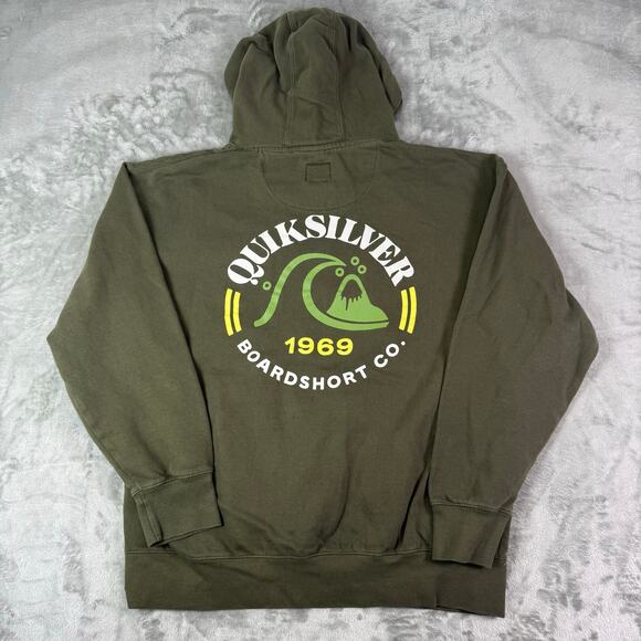 Quicksilver Green Pullover Hoodie Logo Surfing Skating Mens L vtg y2k - Picture 2 of 6